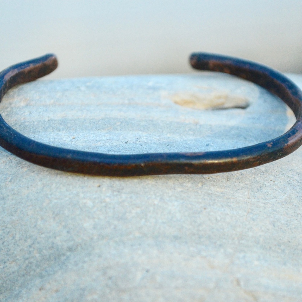 Copper Patina Cuff Bracelet Solid Pure Bracelet Handmade Rustic - Picture 2 of 4